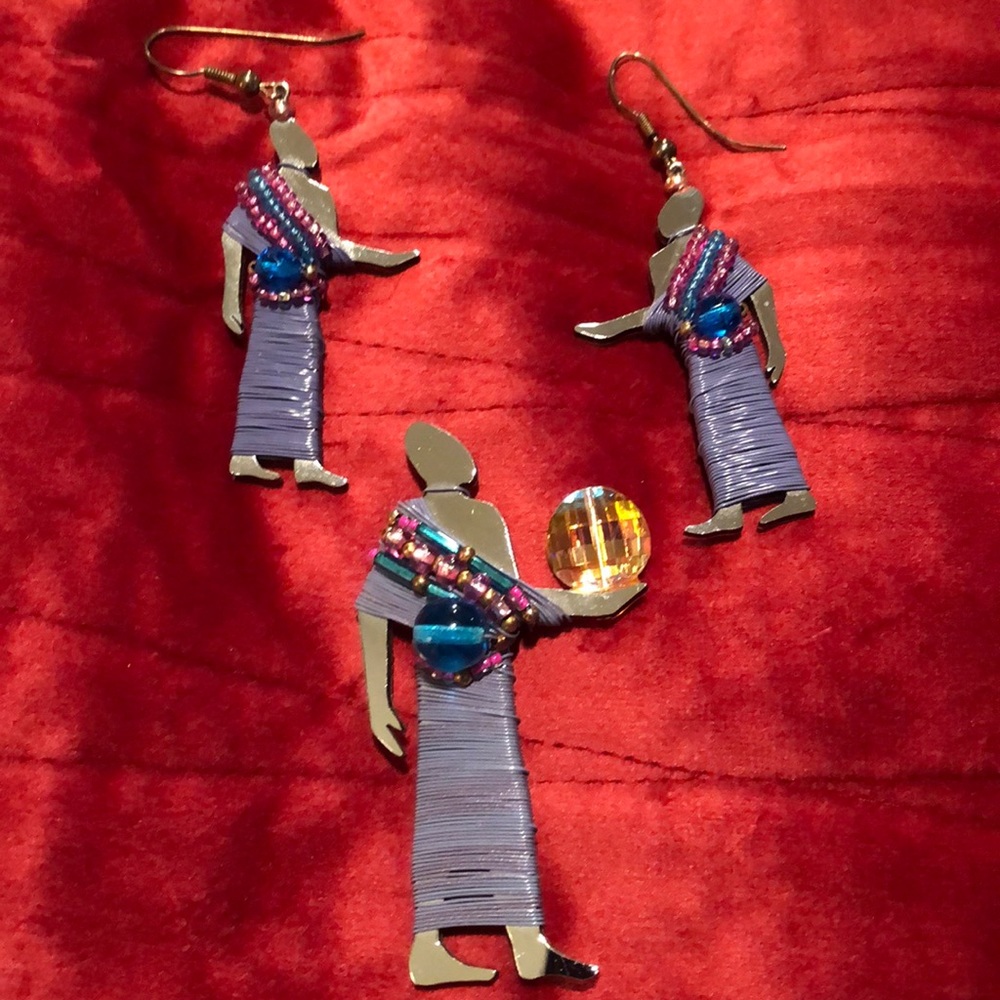 Vintage hand made pin and earrings